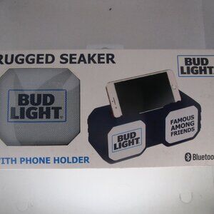 Bud Light Waterproof Rugged Bluetooth Phone Holder Speaker NIB READ